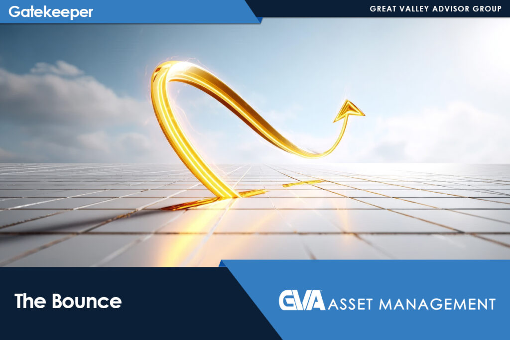 Hero banner with a glowing gold arrow curve bouncing upward over a tiled surface, surrounded by Gatekeeper branding and The Bounce text for CVA Asset Management.