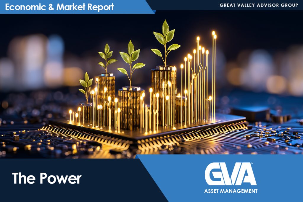 Cover image for Economic & Market Report: glowing plant shoots emerge from a microchip on a dark circuit board, symbolizing growth and tech power.